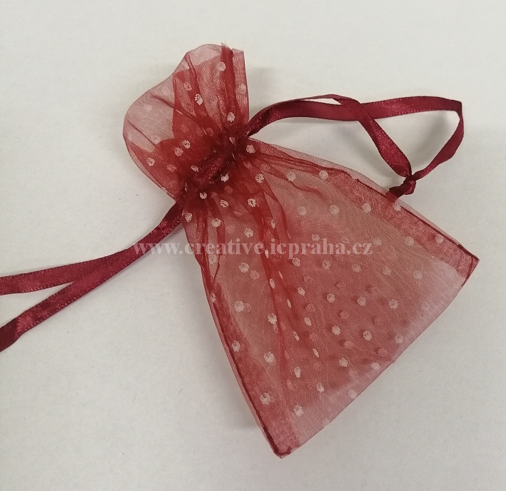 sáček - organza 10x13cm bordó puntík